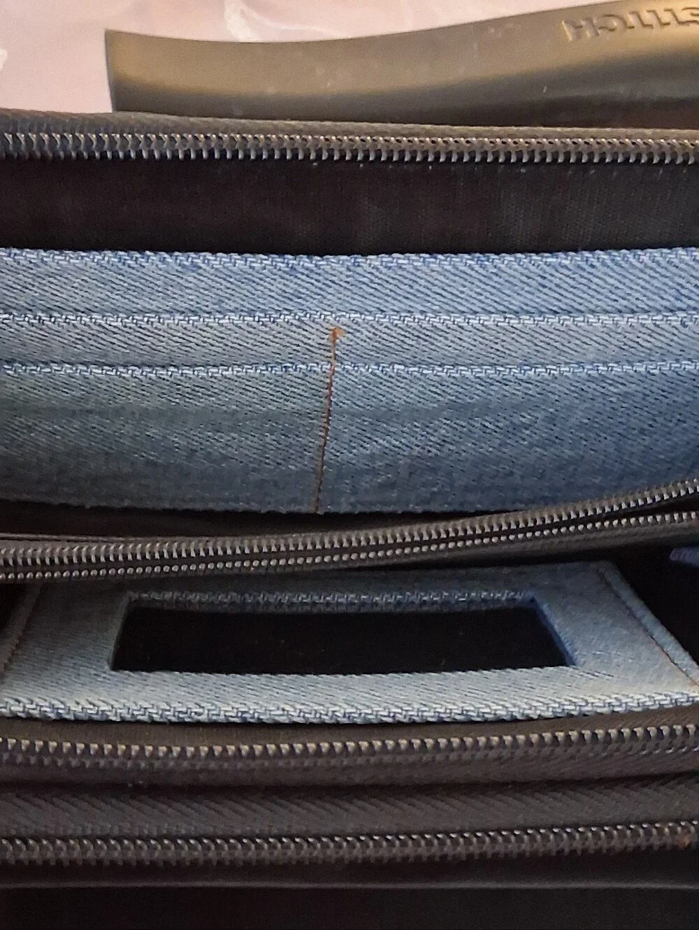 Blue Bijoux De Ja Denium Clutch Zip Around Wallet
